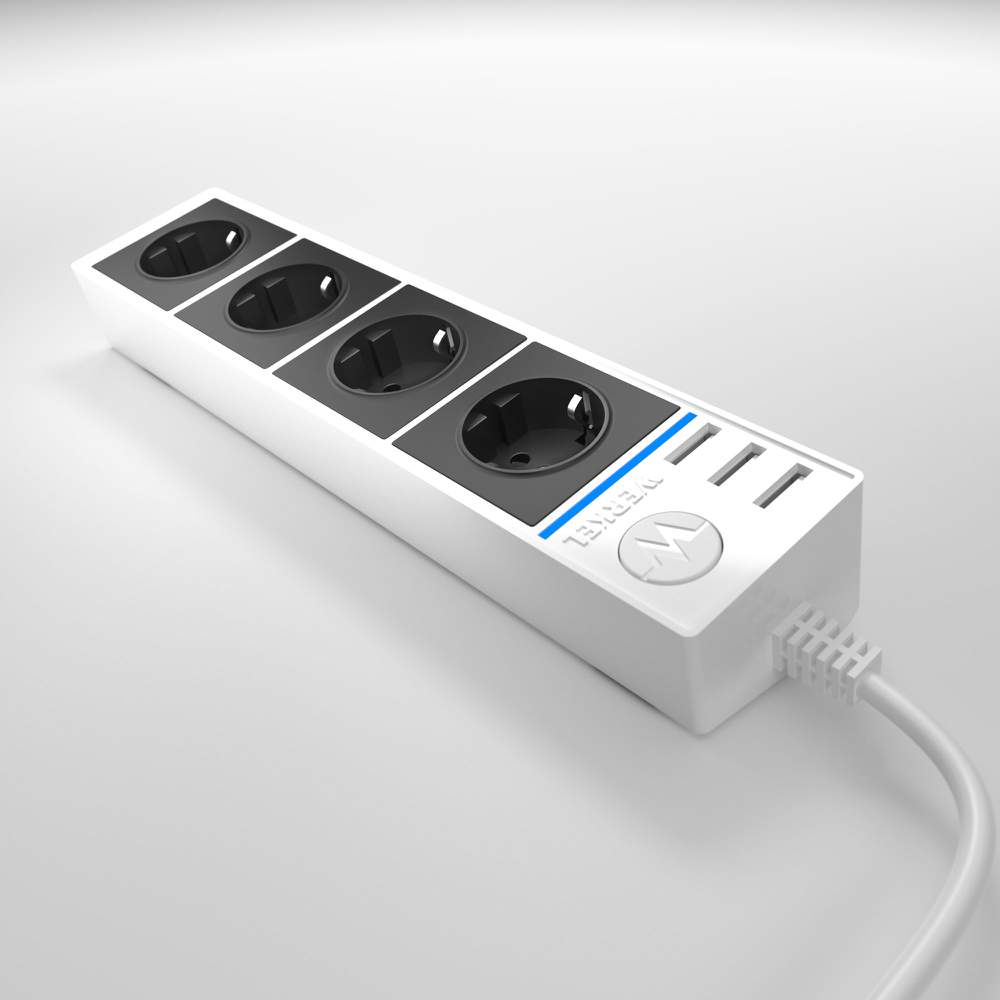 Розеточный блок WL20-04-03 4-х местный+3 USB белый/черный