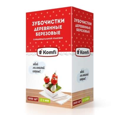 KOMFI Зубочистки березовые в инд.полипропиленовой упаковке 1000шт KWN216K