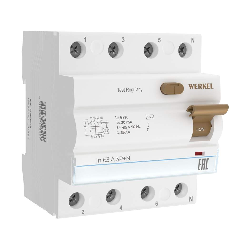 Уст-во защитного отключения  Werkel  3P+N  63 A 30ma AC 6 kA   W914P636/а062566