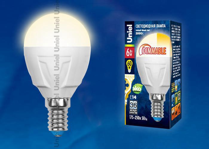 Лампа Uniel DIM LED-G45-6W/WW/E14/FR PLP01WH  UL-00000694