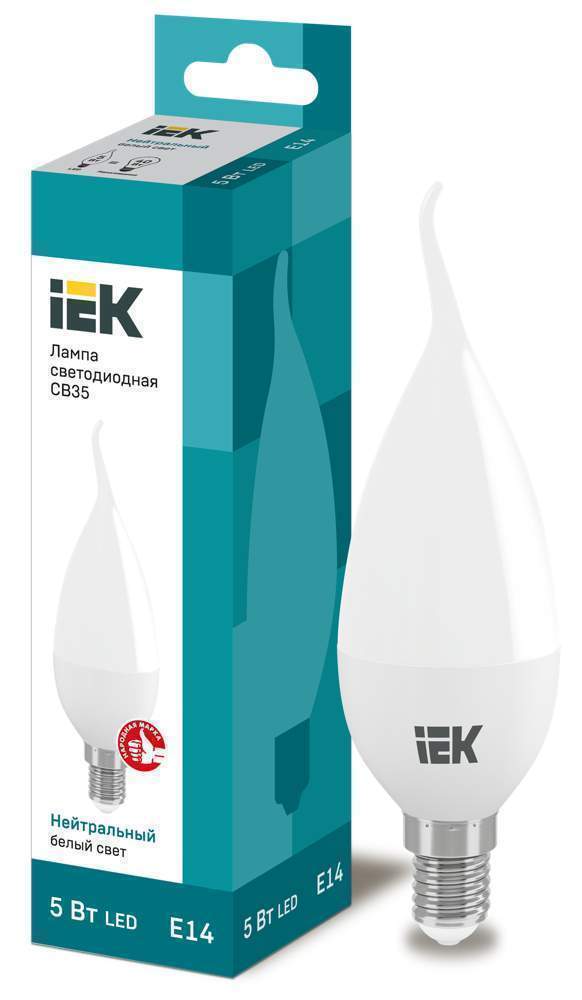 Лампа светодиодная ECO CB35 5Вт свеча на ветру 4000К  E14 450лм 230-240В IEK LLE-CB35-5-230-40-E14