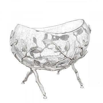 TAJ GLASS Белый обгез серебро Ваза-ладья д/фруктов 21х12х19,5см 65001/62832/N0012L