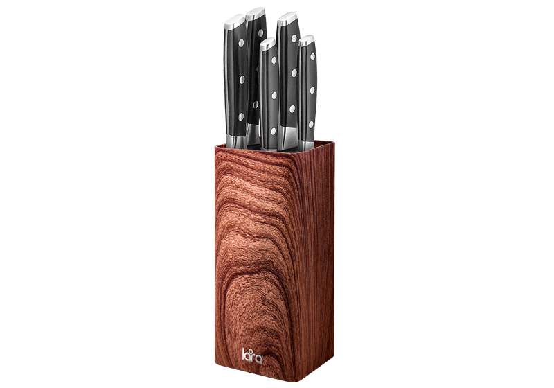 LARA Подставка для ножей LR05-102 Wood квадратная Soft touch рисунок дерево