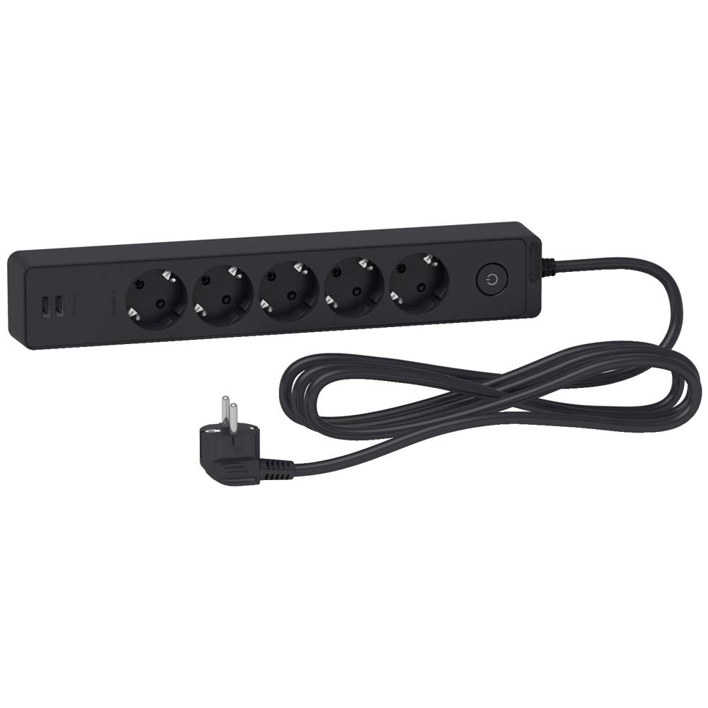 Удлинитель UNICA EXTEND 5 роз. 2К+З  3м черн.SchE ST945U3B 513135
