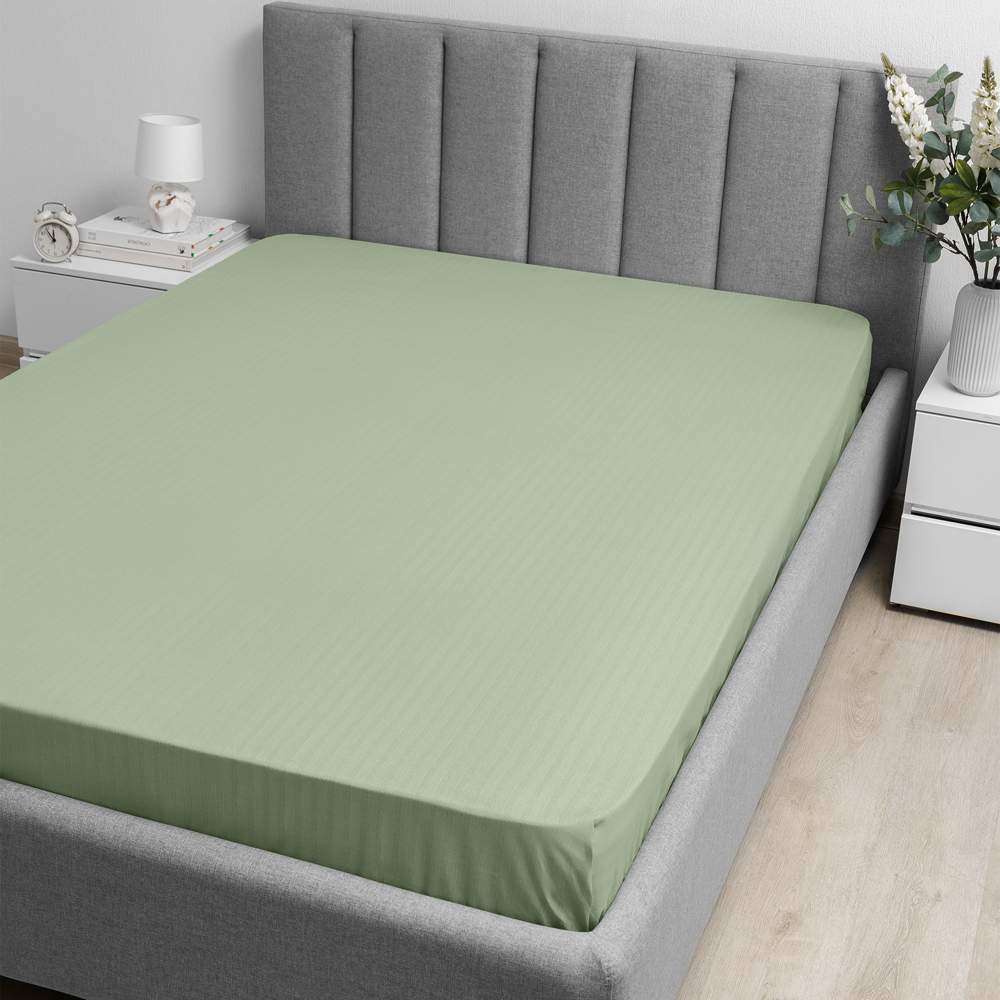 ВОЛШЕБНАЯ НОЧЬ страйп-дизайн Smoke Green Простыня на резинке 180/200см рис.8709/6 782106