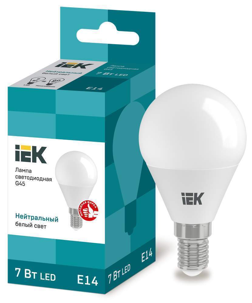Лампа светодиодная ECO G45 7Вт шар 4000К бел. E14 230-240В IEK LLE-G45-7-230-40-E14