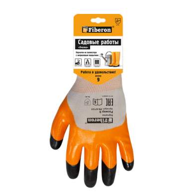 Перчатки  Fiberon PR-NT101 д/садов.работ"Пчелка" нит.покр.,оранж+черный 9(L)