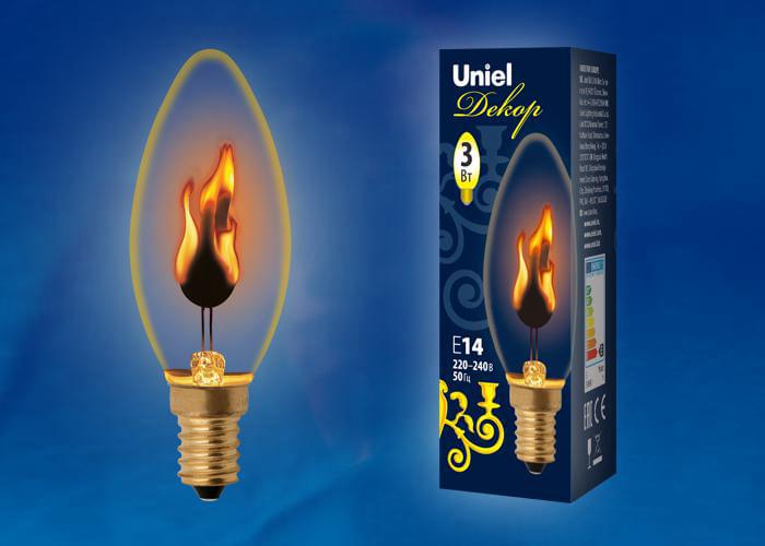 Лампа Uniel IL-N-C35-3/Red-Flame/E14/CL  UL-00002981