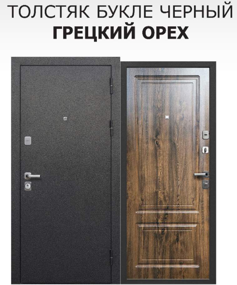 Дверь металлическая Толстяк букле черный Грецкий орех 960 левая