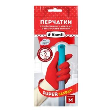 Перчатки  Komfi/BICOIRA2  M хоз.латексные сверхпрочные бел.+крас/25813