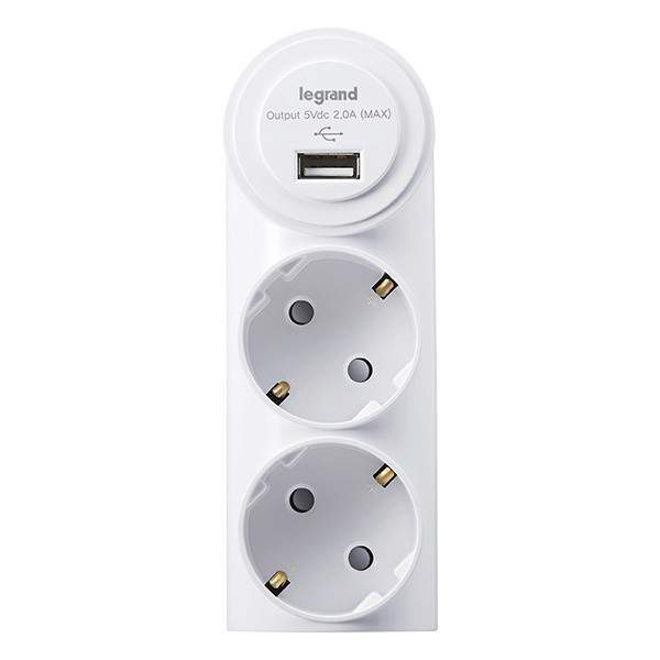 Зарядка Anam Legrand E-Fren USB 1порт+2 розетки DC 5V 2000ma 16A 250V  L855963U1