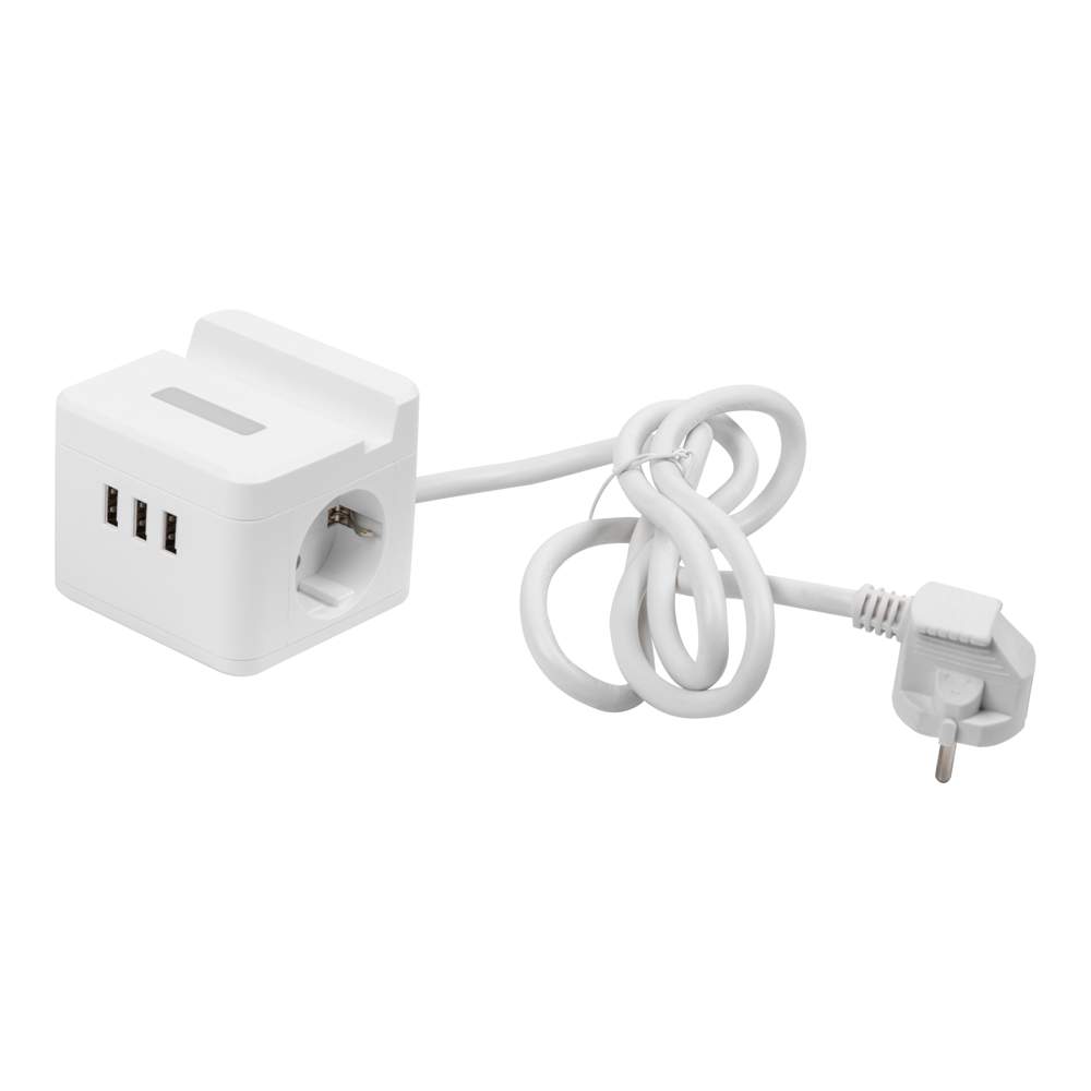 Удлинитель S-GCD2-1,5SBUH WHITE Standart с/з, шнур 1,5м, 2гн., 3 USB 16А держ.д/тлф Белый ТМ Uniel