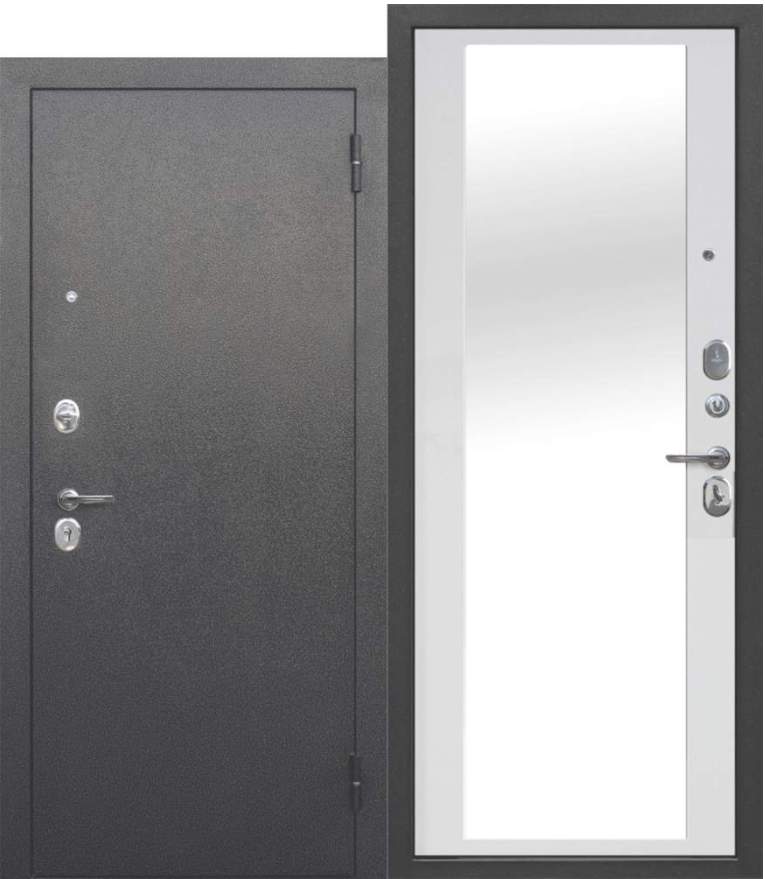 Дверь металлическая Гарда  7,5мм Серебро зеркало Белый ясень  960 левая