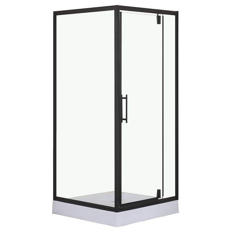 Душевое ограждение CS-604A 90*90*200 R/L низк.под. 13см , прозр.зак.ст.6мм, черный проф. 