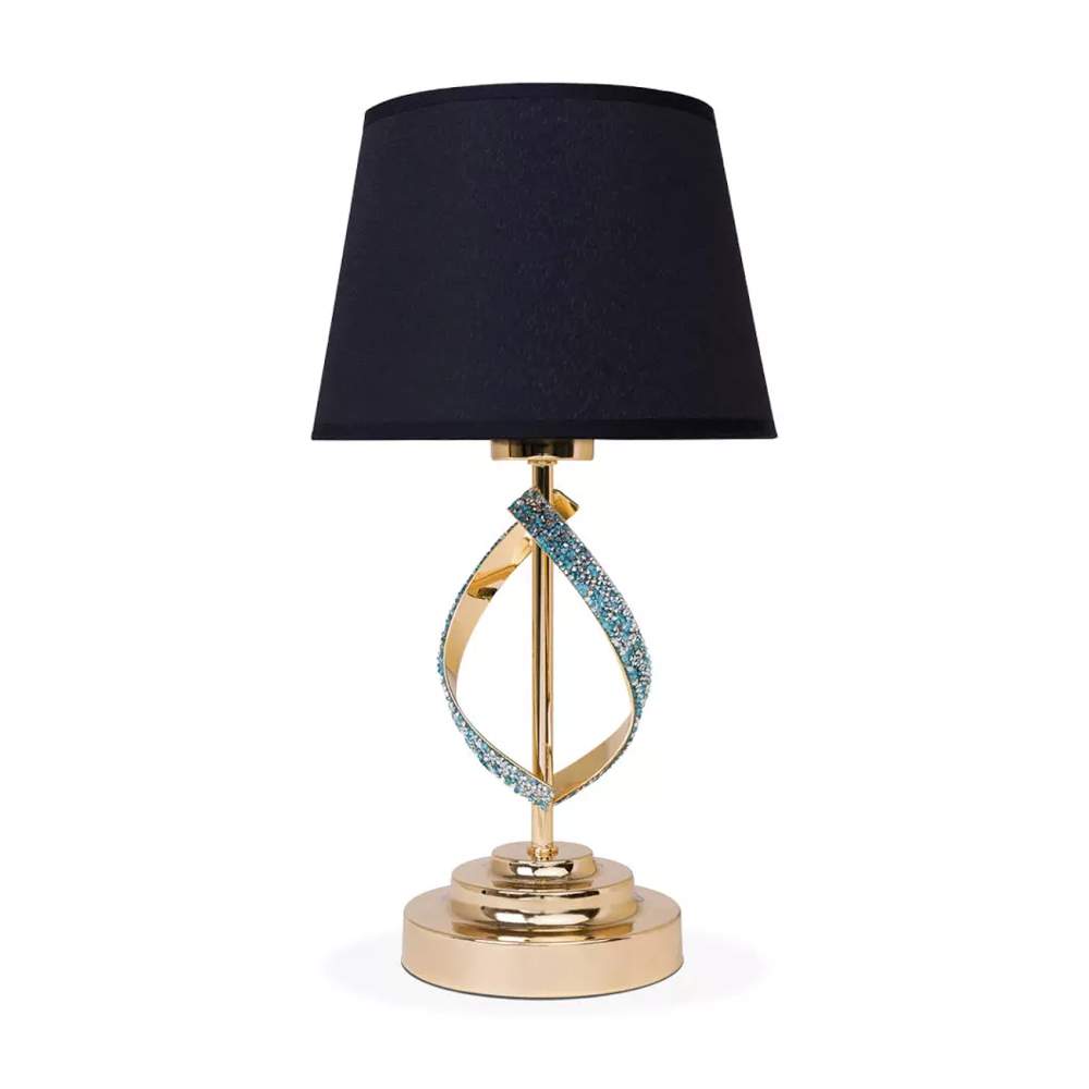 Светильник ЛЮЧИЯ 323 "Стразы" настольный 40W E27 зол.с бирюз.стразми,черн.плафон 