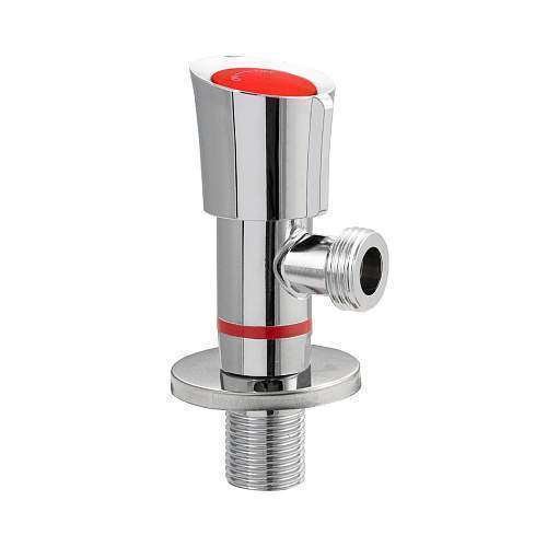 MAGNUS - Кран металлокерамика угловой 1/2"х1/2", красная ручка с отражат., марка 201, код: 9274