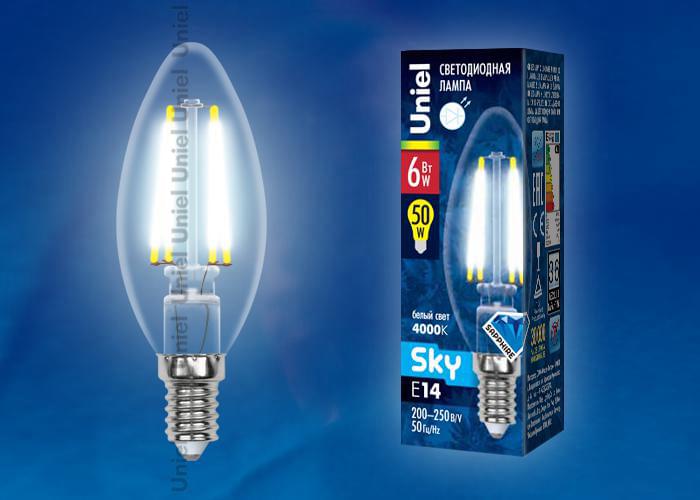Лампа Uniel Sky LED-C35-6W/NW/E14/CL PLS02WH  UL-00001373