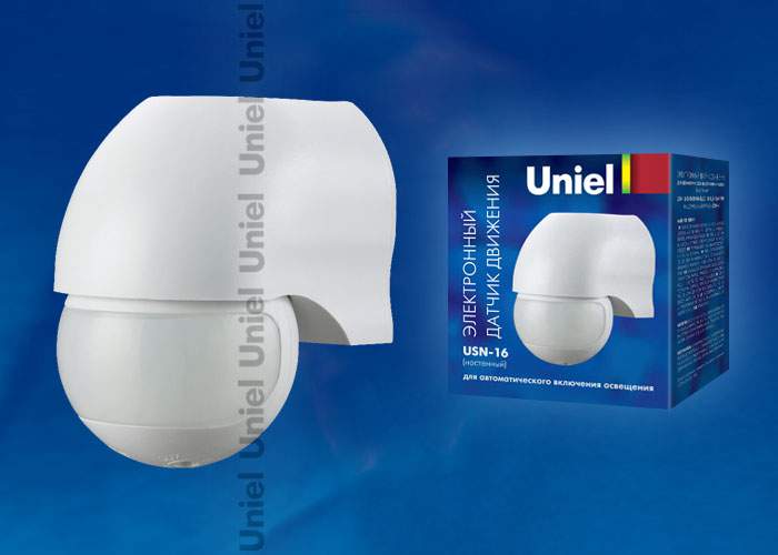 Датчик движения Uniel  USN-16-180R-1200W-3LUX-12M-0,6-1,5m/s-WH  06568