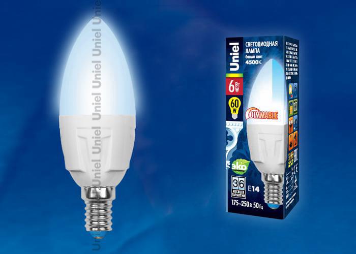 Лампа Uniel DIM LED-C37P-5W/NW/E14/FR ALC03SL