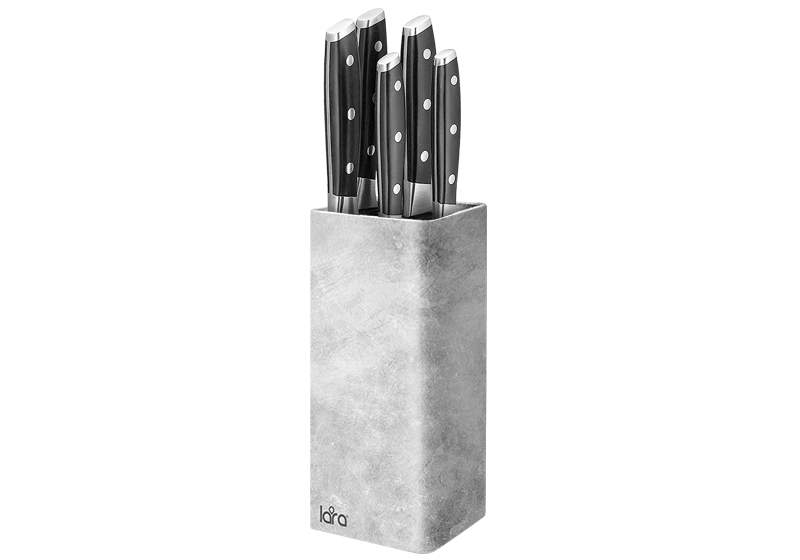 LARA Подставка для ножей LR05-102 Gray квадратная Soft touch 
