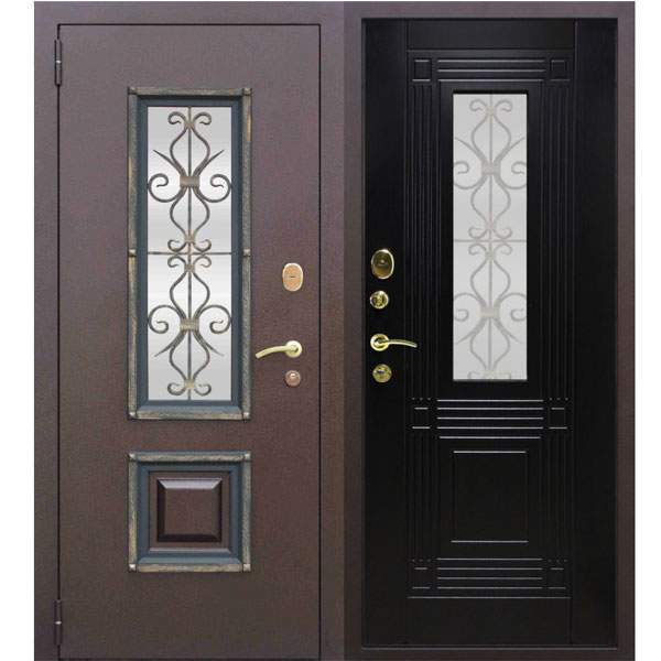 Дверь мет. Верона 860*2050 левая ковка стекло (закрытый+утепл.короб)