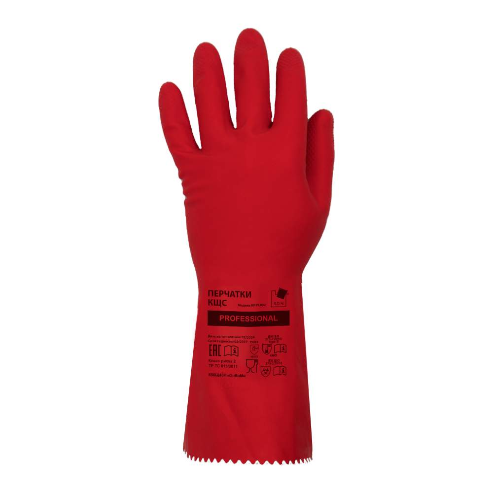 Перчатки латексные защит.КЩС,  L  красный ADM Professional 333KHSC