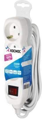 Удлинитель 3х5м с заземл.  16А IP20 ПВС 3х1 с выкл. Космос  YKsm5m-3g-Z-V(K)  241659