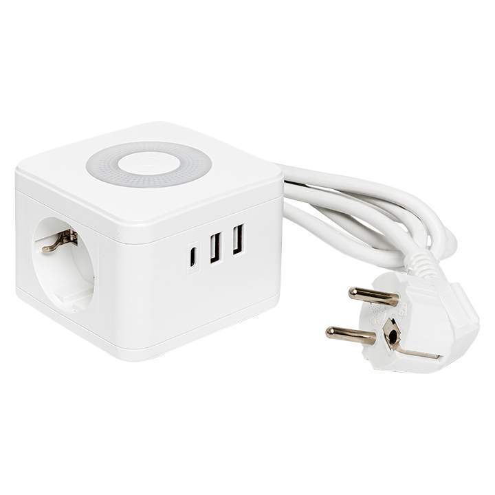 Удлинитель Куб 2 гнезда 2USB 2.4А+Type C + Ночник 1.3 метра  EKF UBA-CUB-2-TC  1714857