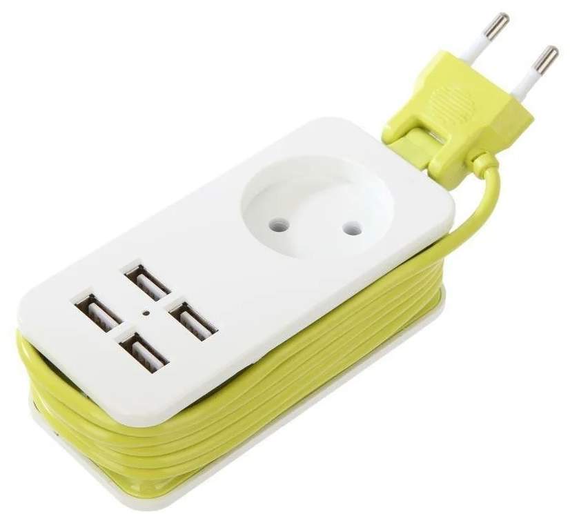Удлин. серии Travel , шнур 1,5м 1гн , б/з 2USB(1,1A) S-CT-1.5U White/Green UL-00003429