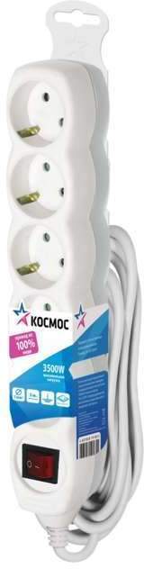 Удлинитель 5х3м с заземл. 16А IP20 ПВС 3х1 с выкл. КОСМОС YKsm3m-5g-Z-V(K)  241662 