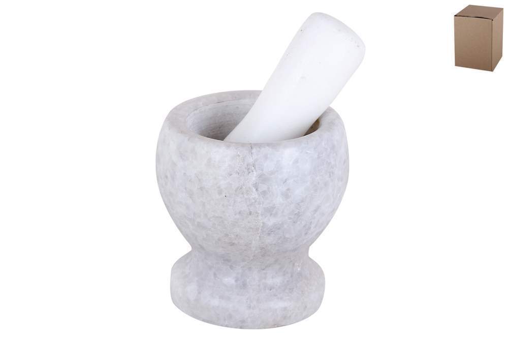 КОРАЛЛ Ступка 172561/5040 с пестиком мрамор светло-серая 10,5х10,5см