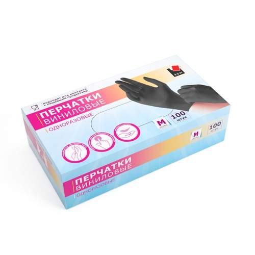 Перчатки виниловые черные  M 100шт VIN002B