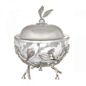 TAJ GLASS Белый обгез серебро Сахарница 12,5х12,5х18см 66155/62839/N0032L