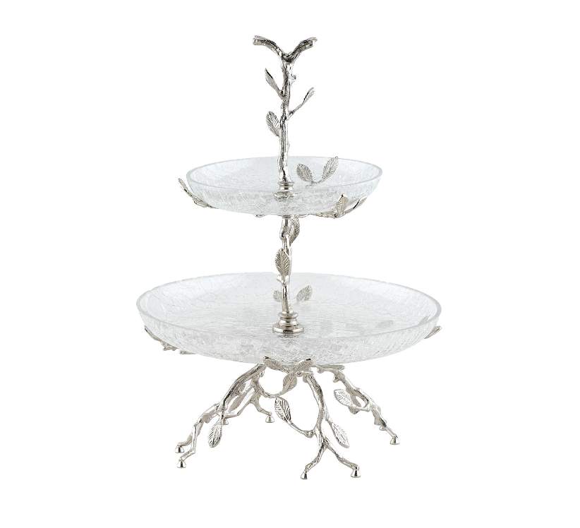 TAJ GLASS Белый обгез серебро Этажерка 2-х ярусная 30,5х30,5х29см 64997/62831/N0011L