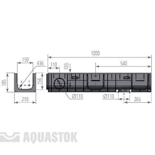 Лоток водоотводный пластиковый ЛВП Norma DN150 H185